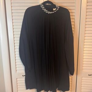 H&M‎ Womens Peal Neck Long Sleeve Flowy Black Dress SZ 8